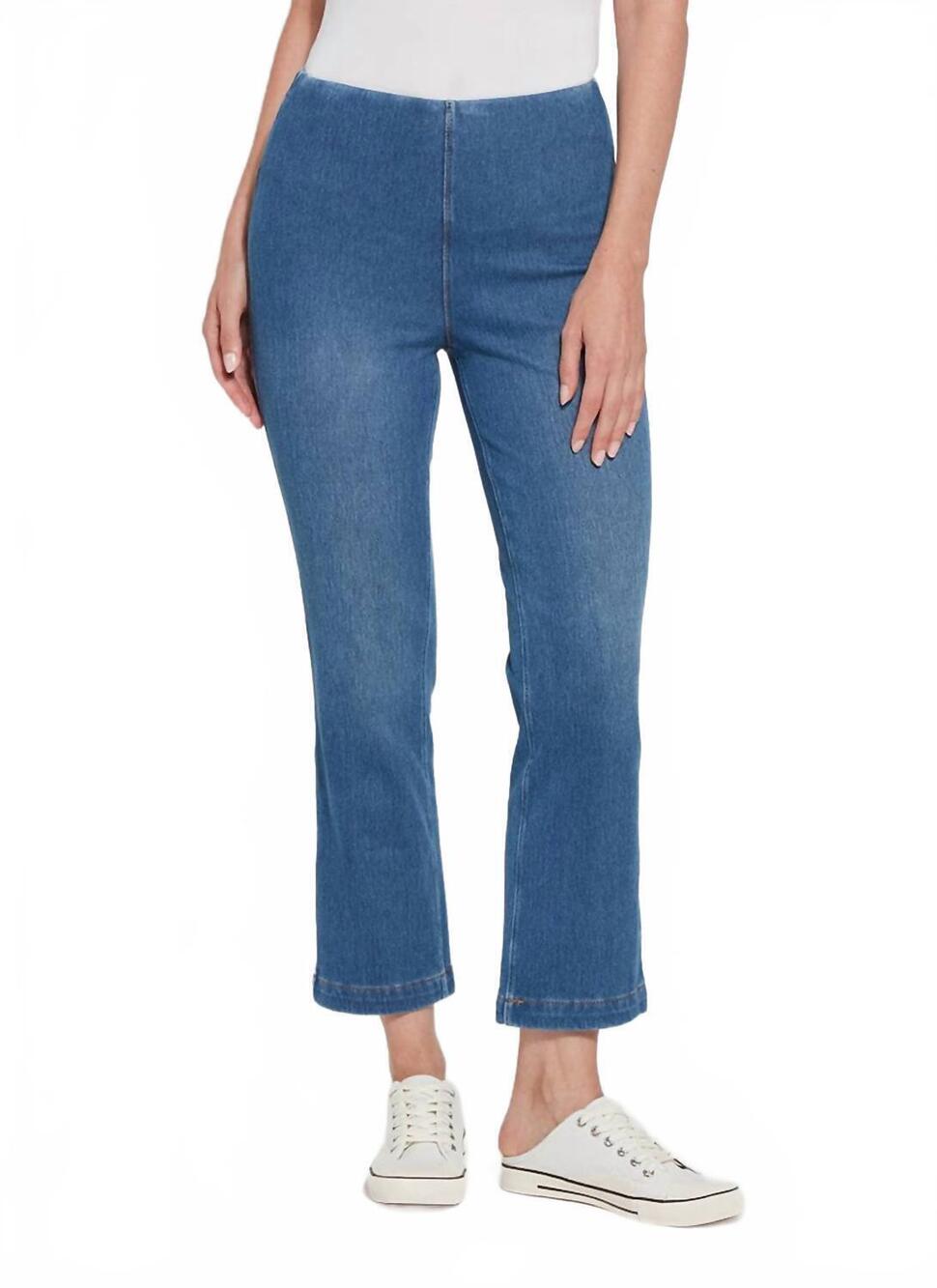 NEW LYSSE women's ankle baby denim bootcut jean in authentic mid wash